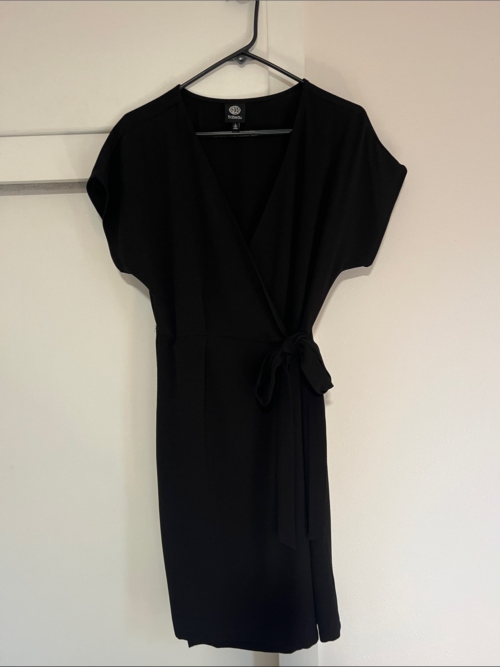 Bobeau Black Wrap Midi Dress with Tie Waist